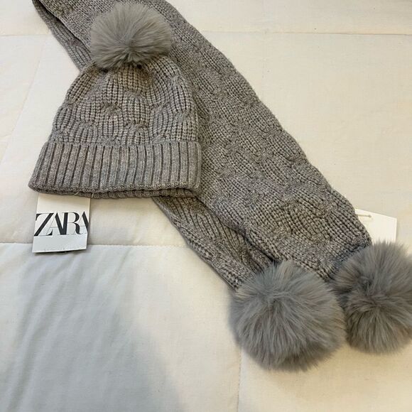 Zara Gray Cable Knit Hat and Scarf NWT Size 1-3 years old - Picture 1 of 3